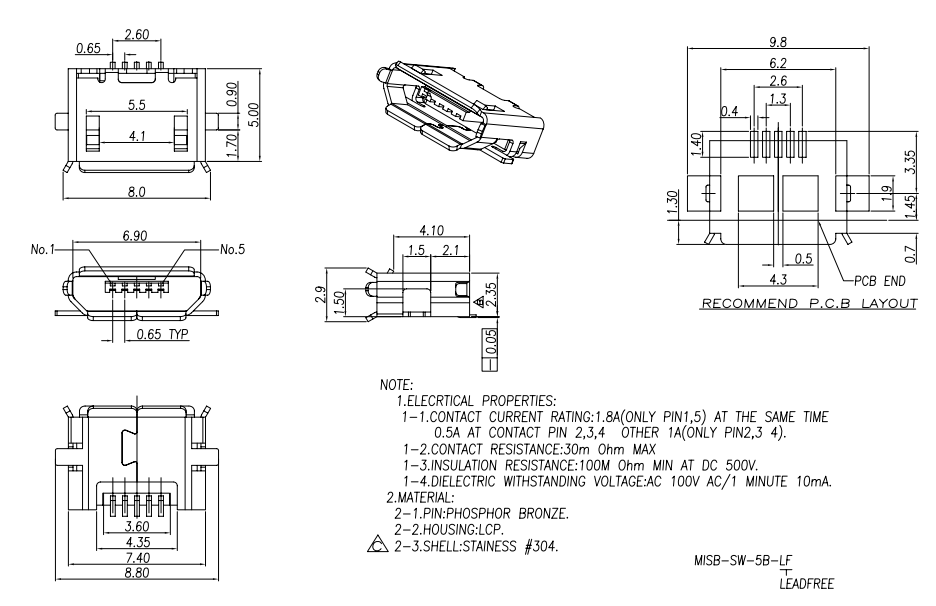 Micro USB SMD Connector Size